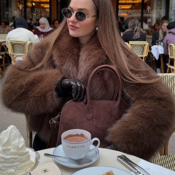 Coffee Brown Casual Women's Faux Fur Jacket coat - Picture 4 of 6